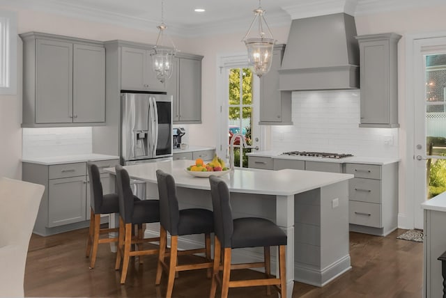 1450 Championship Blvd, Franklin, TN 37064 - kitchen with gray cabinets, light countertops, dark wood-style flooring, decorative backsplash, and recessed lighting