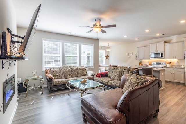 135 Millers Ln, Calhoun, GA 30701 - living area featuring ceiling fan, recessed lighting, and light wood finished floors