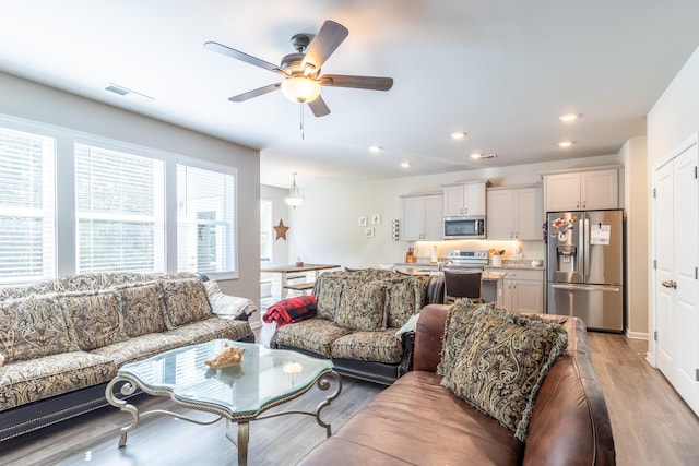 135 Millers Ln, Calhoun, GA 30701 - living area featuring light wood-type flooring, recessed lighting, and a ceiling fan