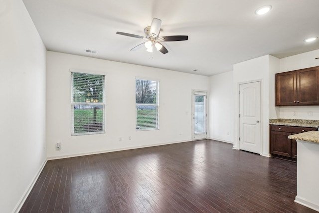 3927 Cannonsgate Ln, Murfreesboro, TN 37128 - unfurnished living room featuring ceiling fan, dark wood-style flooring, and recessed lighting