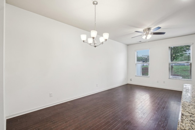 3927 Cannonsgate Ln, Murfreesboro, TN 37128 - unfurnished room featuring dark wood-style flooring, a ceiling fan, and a chandelier