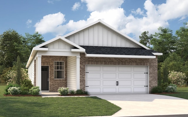 4906 Mowbray Way, Murfreesboro, TN 37129 - view of front facade featuring board and batten siding, brick siding, driveway, an attached garage, and a front yard