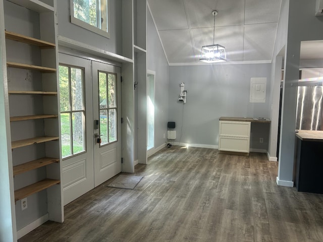 370 Alpine Rd, Camden, TN 38320 - entrance foyer with french doors, dark wood-style floors, and high vaulted ceiling