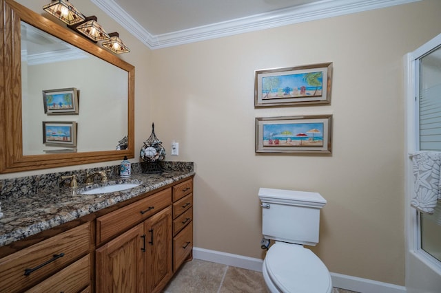 627 Eastbrook Rd, Estill Springs, TN 37330 - bathroom with ornamental molding, vanity, tile patterned flooring, and a shower