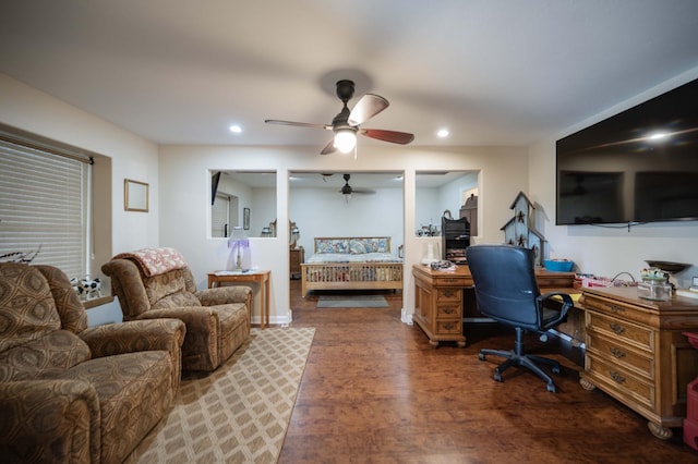 627 Eastbrook Rd, Estill Springs, TN 37330 - office featuring ceiling fan, wood finished floors, and recessed lighting