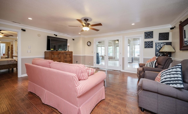 627 Eastbrook Rd, Estill Springs, TN 37330 - living area with a ceiling fan, hardwood / wood-style floors, crown molding, and recessed lighting