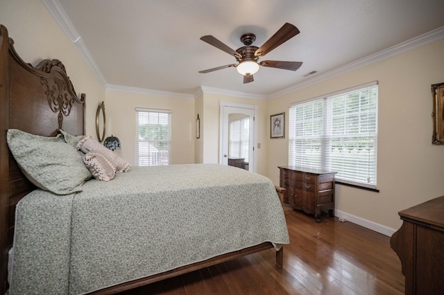627 Eastbrook Rd, Estill Springs, TN 37330 - bedroom featuring ornamental molding, dark wood-type flooring, and ceiling fan