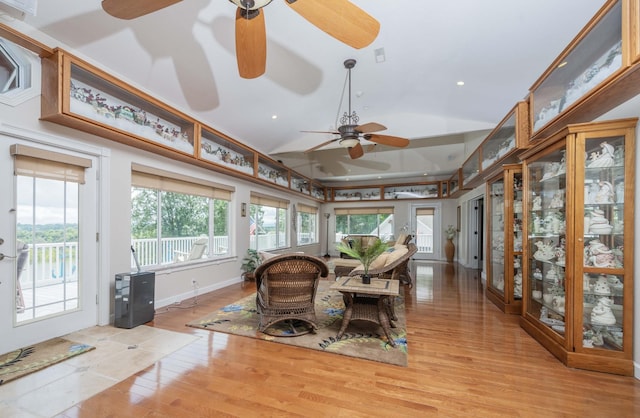 627 Eastbrook Rd, Estill Springs, TN 37330 - sunroom / solarium featuring lofted ceiling, wood finished floors, a deck, and recessed lighting