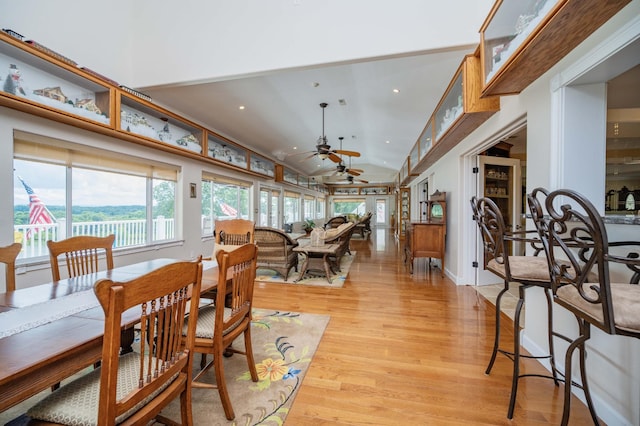 627 Eastbrook Rd, Estill Springs, TN 37330 - dining room with vaulted ceiling, light wood-type flooring, ceiling fan, and recessed lighting