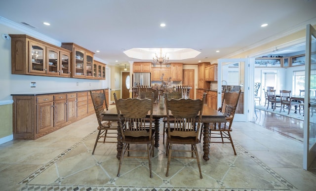 627 Eastbrook Rd, Estill Springs, TN 37330 - dining area with recessed lighting, inlaid floor details, ornamental molding, and a chandelier