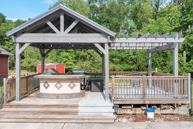 6685 Lynchburg Rd, Winchester, TN 37398 - deck with a storage shed, a gazebo, and a grill