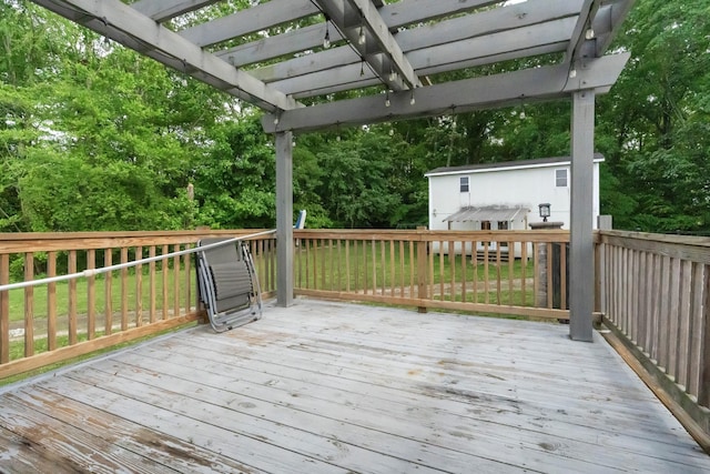 6685 Lynchburg Rd, Winchester, TN 37398 - wooden terrace with a pergola, a lawn, and view of scattered trees