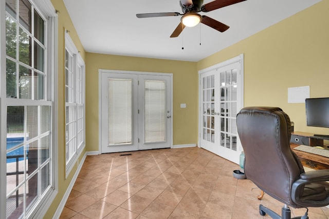 6685 Lynchburg Rd, Winchester, TN 37398 - office area with french doors and ceiling fan