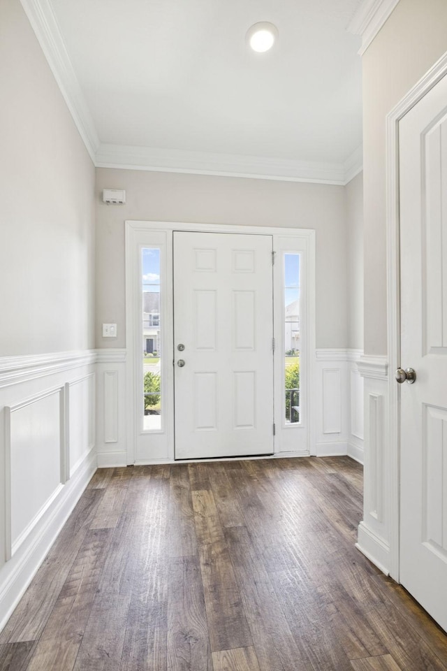 2237 Pathfinder Dr, Murfreesboro, TN 37127 - foyer featuring plenty of natural light, wood finished floors, a wainscoted wall, ornamental molding, and a decorative wall