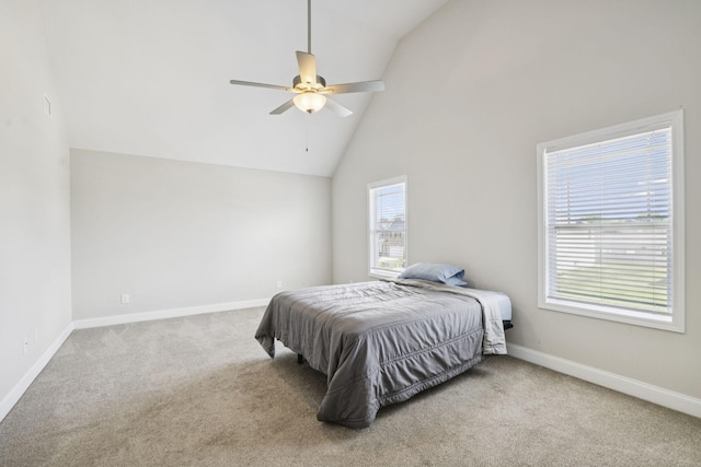 2237 Pathfinder Dr, Murfreesboro, TN 37127 - bedroom featuring carpet floors, high vaulted ceiling, and ceiling fan