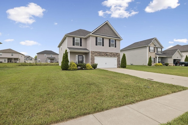 2237 Pathfinder Dr, Murfreesboro, TN 37127 - view of front of home featuring stone siding, driveway, a garage, and a residential view