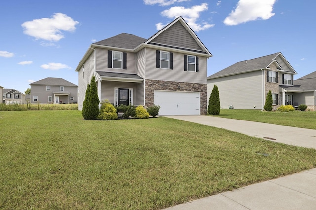 2237 Pathfinder Dr, Murfreesboro, TN 37127 - view of front facade with concrete driveway, a front yard, an attached garage, and stone siding