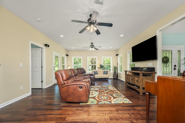 702 John Windrow Rd, Eagleville, TN 37060 - living area with wood finished floors, a ceiling fan, and recessed lighting