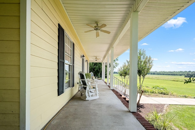 702 John Windrow Rd, Eagleville, TN 37060 - porch with a ceiling fan and a view of rural / pastoral area