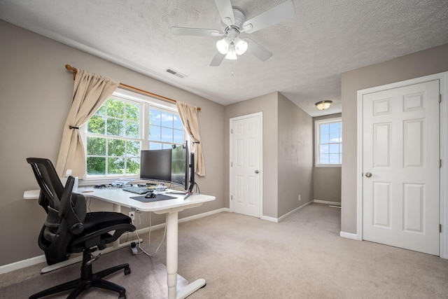 702 John Windrow Rd, Eagleville, TN 37060 - office featuring a textured ceiling, light carpet, and ceiling fan