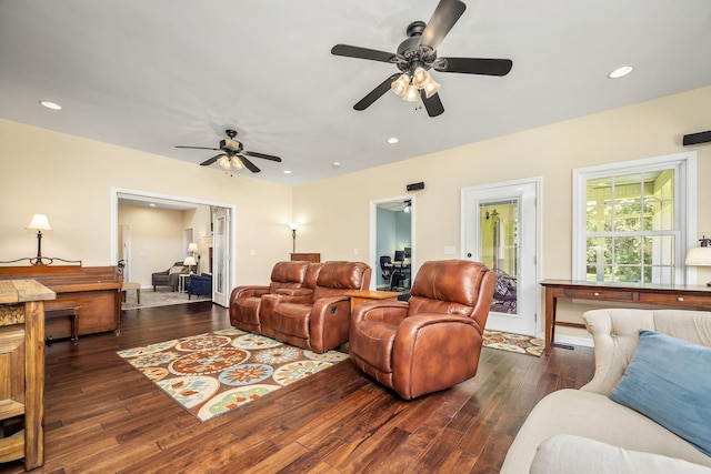 702 John Windrow Rd, Eagleville, TN 37060 - living area featuring ceiling fan, dark wood-type flooring, and recessed lighting