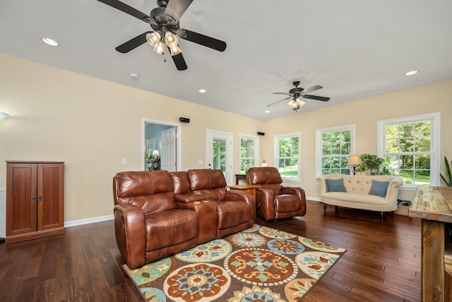 702 John Windrow Rd, Eagleville, TN 37060 - living area with ceiling fan, dark wood-style flooring, and recessed lighting