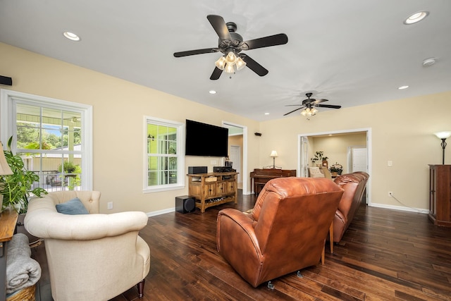 702 John Windrow Rd, Eagleville, TN 37060 - living room featuring hardwood / wood-style floors, a ceiling fan, and recessed lighting