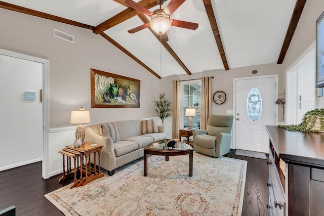 914 E Northfield Blvd, Murfreesboro, TN 37130 - living area with a ceiling fan, dark wood-style flooring, and a wainscoted wall