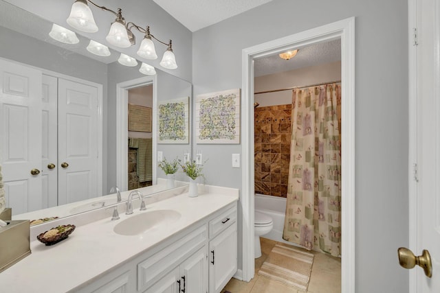 914 E Northfield Blvd, Murfreesboro, TN 37130 - full bathroom featuring vanity, shower / tub combo with curtain, tile patterned floors, and a textured ceiling
