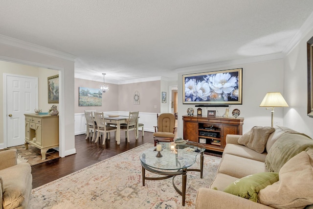 914 E Northfield Blvd, Murfreesboro, TN 37130 - living area with a chandelier, dark wood-style flooring, ornamental molding, and a textured ceiling
