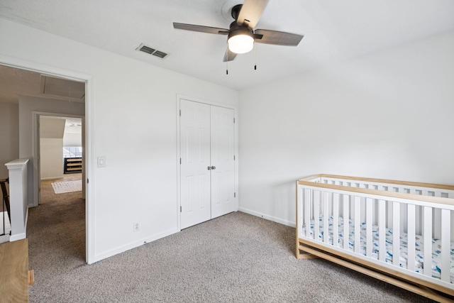 4826 Chelanie Cir, Murfreesboro, TN 37129 - unfurnished bedroom featuring attic access, carpet flooring, a closet, ceiling fan, and a crib