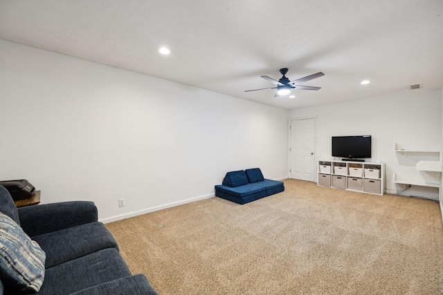 4826 Chelanie Cir, Murfreesboro, TN 37129 - living area featuring carpet flooring, recessed lighting, and ceiling fan