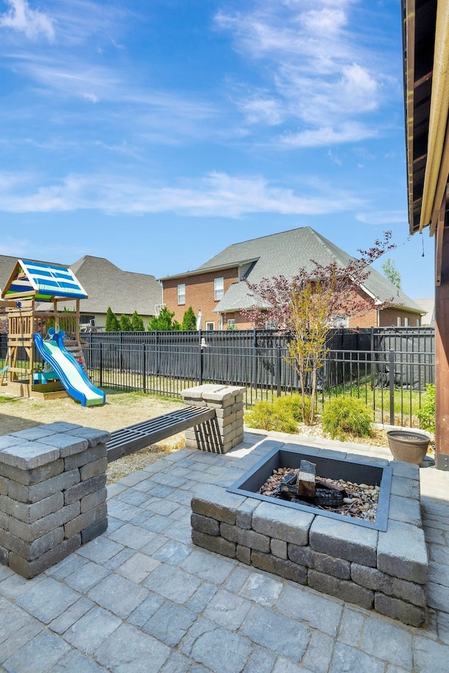3612 Shady Forest Dr, Murfreesboro, TN 37128 - view of patio featuring an outdoor fire pit and a playground
