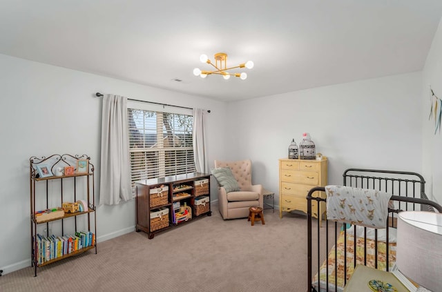 720 N Wickshire Way, Brentwood, TN 37027 - carpeted bedroom with a chandelier and a nursery area