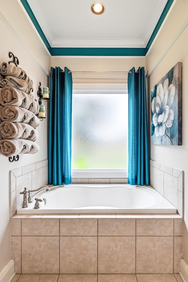 835 Banner Dr, Murfreesboro, TN 37129 - bathroom featuring crown molding and a garden tub