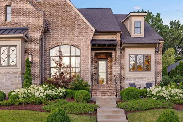 8524 Heirloom Blvd, College Grove, TN 37046 - property entrance with brick siding and roof with shingles
