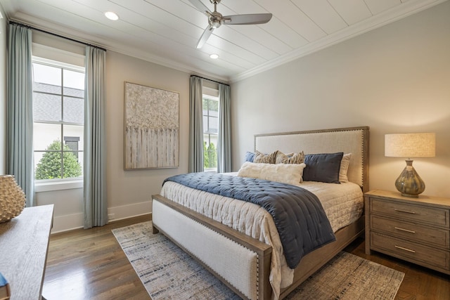 8524 Heirloom Blvd, College Grove, TN 37046 - bedroom featuring crown molding, recessed lighting, dark wood-style flooring, and a ceiling fan