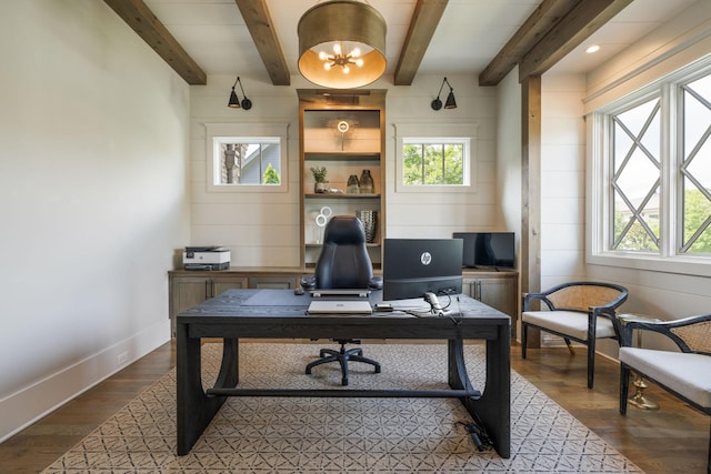 8524 Heirloom Blvd, College Grove, TN 37046 - office featuring plenty of natural light, beam ceiling, and dark wood finished floors