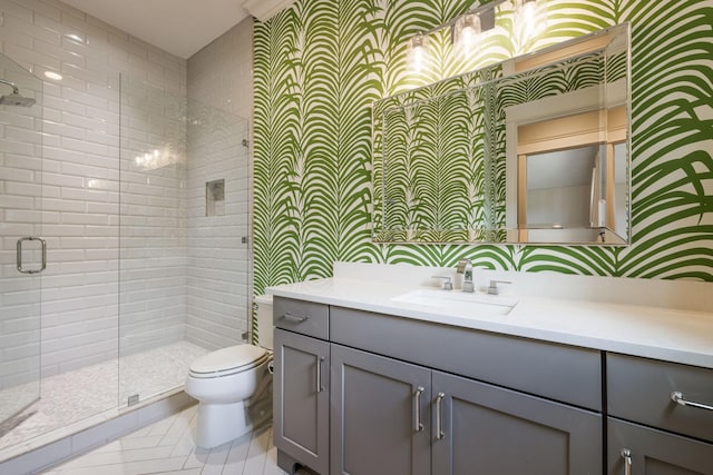 8524 Heirloom Blvd, College Grove, TN 37046 - bathroom featuring vanity, a stall shower, and tile patterned floors