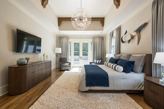 8524 Heirloom Blvd, College Grove, TN 37046 - bedroom with access to exterior, a chandelier, french doors, and wood finished floors