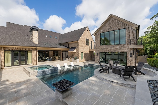 8524 Heirloom Blvd, College Grove, TN 37046 - view of pool featuring a patio, a pool with connected hot tub, french doors, area for grilling, and an outdoor hangout area