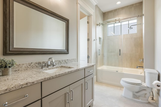 8524 Heirloom Blvd, College Grove, TN 37046 - full bathroom featuring vanity, shower / bath combination with glass door, tile patterned flooring, and recessed lighting