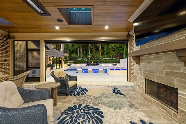 8524 Heirloom Blvd, College Grove, TN 37046 - view of patio with an outdoor stone fireplace, a hot tub, and an outdoor pool