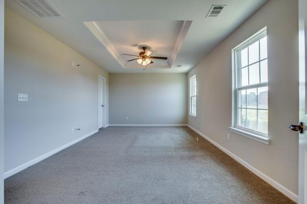 107 Clavie Crew Ln, Spring Hill, TN 37174 - spare room featuring a raised ceiling, a ceiling fan, and carpet