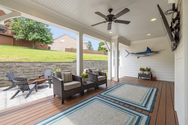 212 Rich Cir, Franklin, TN 37064 - wooden terrace featuring a ceiling fan and an outdoor hangout area