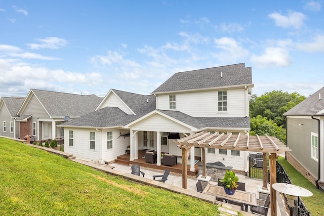 212 Rich Cir, Franklin, TN 37064 - rear view of property with an outdoor hangout area, a shingled roof, a pergola, a yard, and a deck