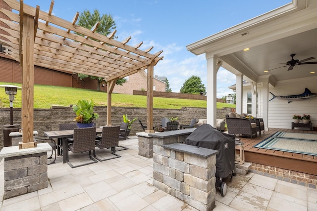 212 Rich Cir, Franklin, TN 37064 - view of patio / terrace with outdoor dining space, a pergola, a grill, a ceiling fan, and a wooden deck