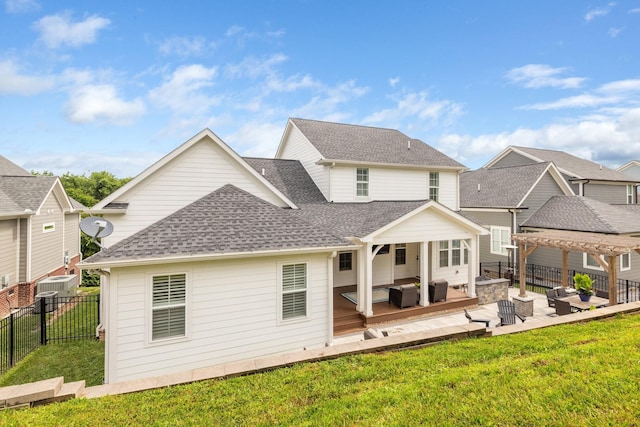 212 Rich Cir, Franklin, TN 37064 - rear view of property with an outdoor hangout area, roof with shingles, a fenced backyard, and a patio area
