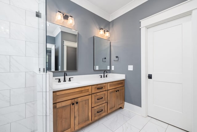 212 Rich Cir, Franklin, TN 37064 - bathroom with double vanity, marble finish floors, and crown molding