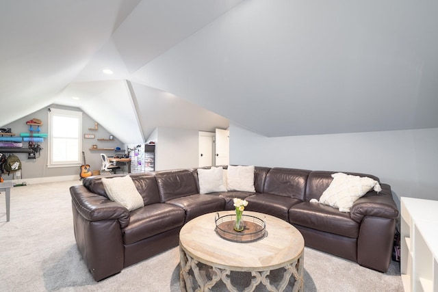 212 Rich Cir, Franklin, TN 37064 - living room with carpet floors, vaulted ceiling, a desk, and recessed lighting